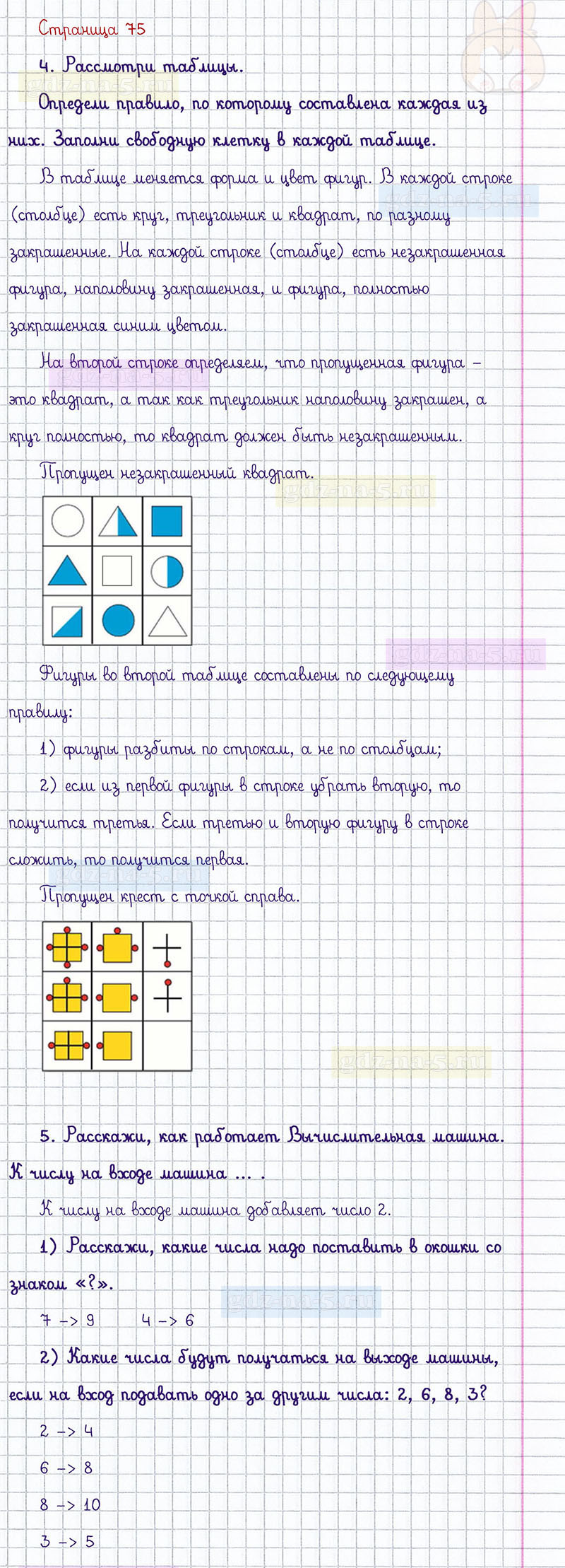 ГДЗ к 75 странице учебника по математике М.И. Моро, М.А. Бантова, Г.И. Бельтюкова за 1 класс 1 часть