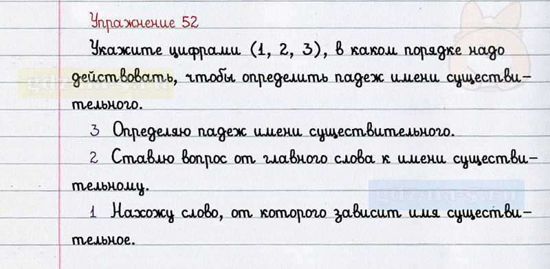 ГДЗ к 52 упражнению рабочей тетради по русскому языку Л.Ф. Климанова, Т.В. Бабушкина за 3 класс 2 часть