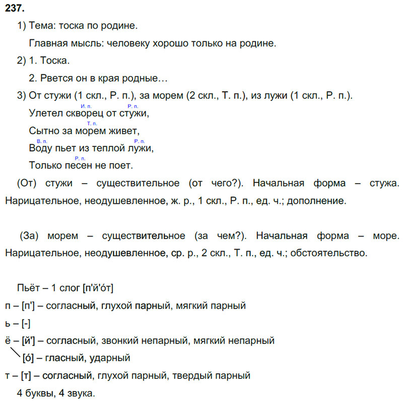 Упражнение 237 4 класс. Улетел скворец от стужи сытно. Улетел скворец от стужи сытно за морем живет тема и Главная мысль. Улетел скворец от стужи члены предложения. Улетел скворец от стужи существительные как части речи.